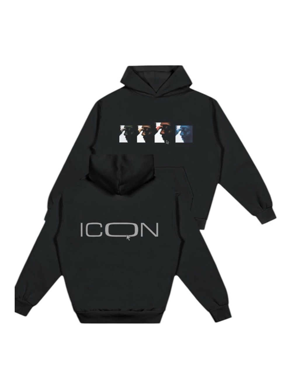 Brent Faiyaz ICON Black Hoodie with Multicolor Panel and Back Logo